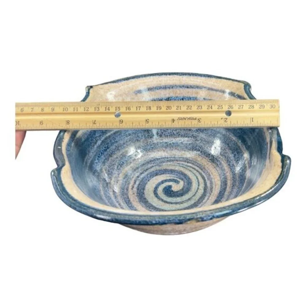 Wizard of Clay Art Pottery Large Bowl Dish Folded Edges Marked Hand Made Ceramic